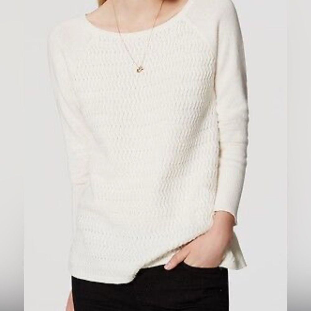 Loft Chevron Sweater‎ Long Sleeve Pullover Round Neck Palace Ivory Size Small